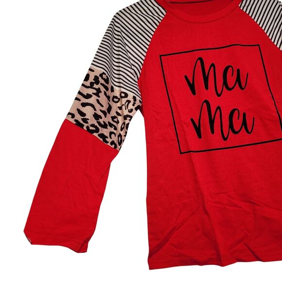 Women's Ma Ma Print Long-Sleeve Raglan Top Red Leopard & Stripes Size Small - Picture 5 of 8